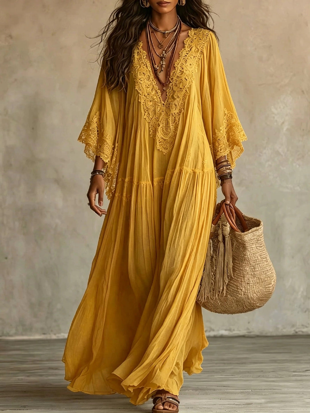 Ffion Elegant V Neck Maxi Dress with Lace Trim - image 8
