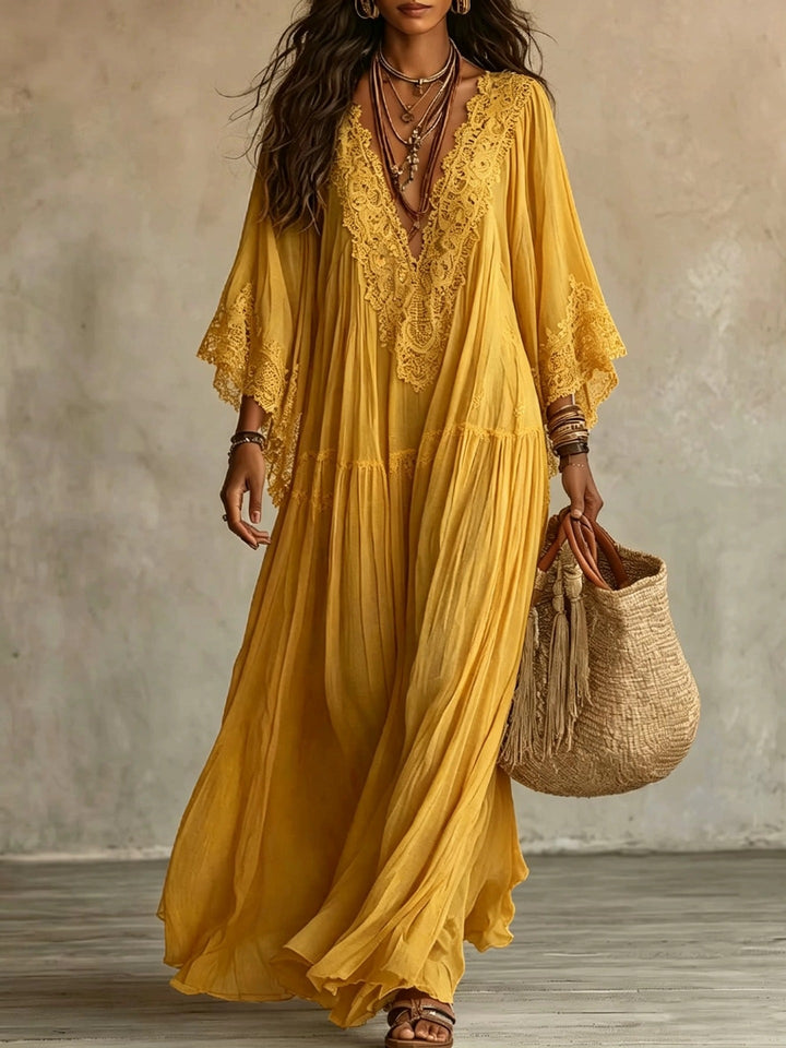 Ffion Elegant V Neck Maxi Dress with Lace Trim - image 8
