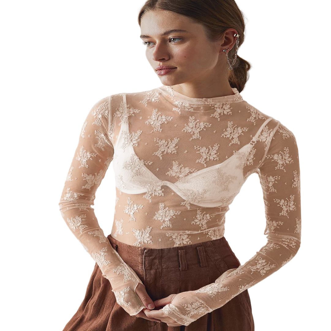 Sorcha Elegant Lace Mesh Long Sleeve Fitted Blouse - image 3