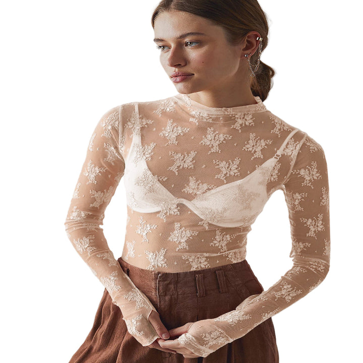 Sorcha Elegant Lace Mesh Long Sleeve Fitted Blouse - image 3