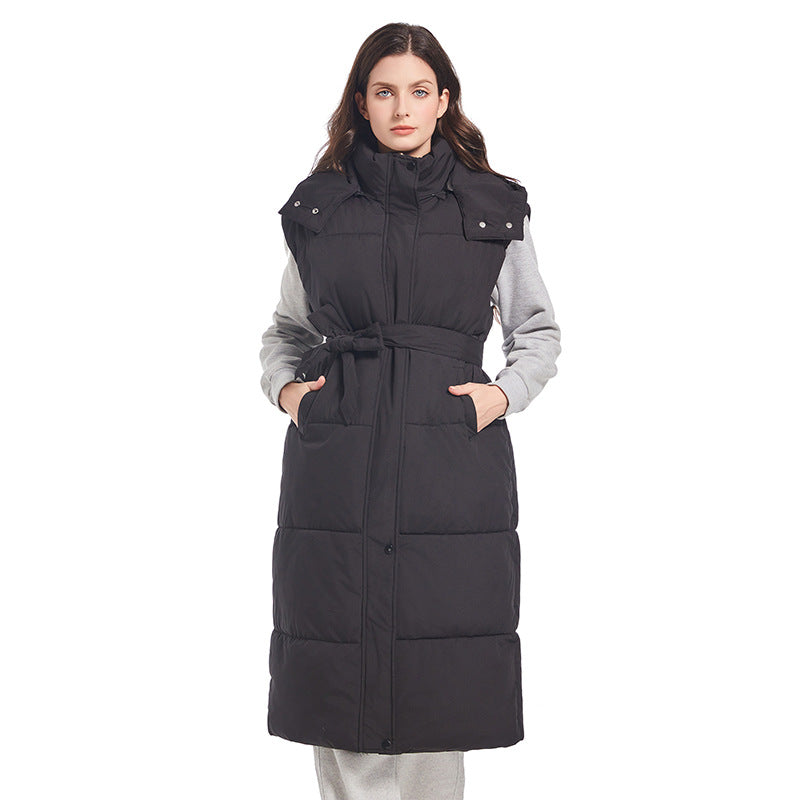 Kerensa belted long quilted gilet with hood – image 6