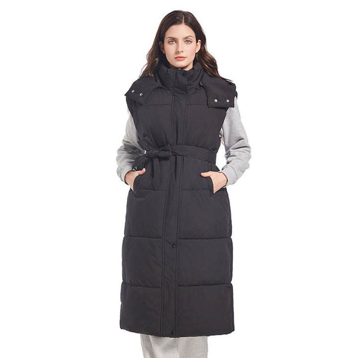 Kerensa belted long quilted gilet with hood – image 6