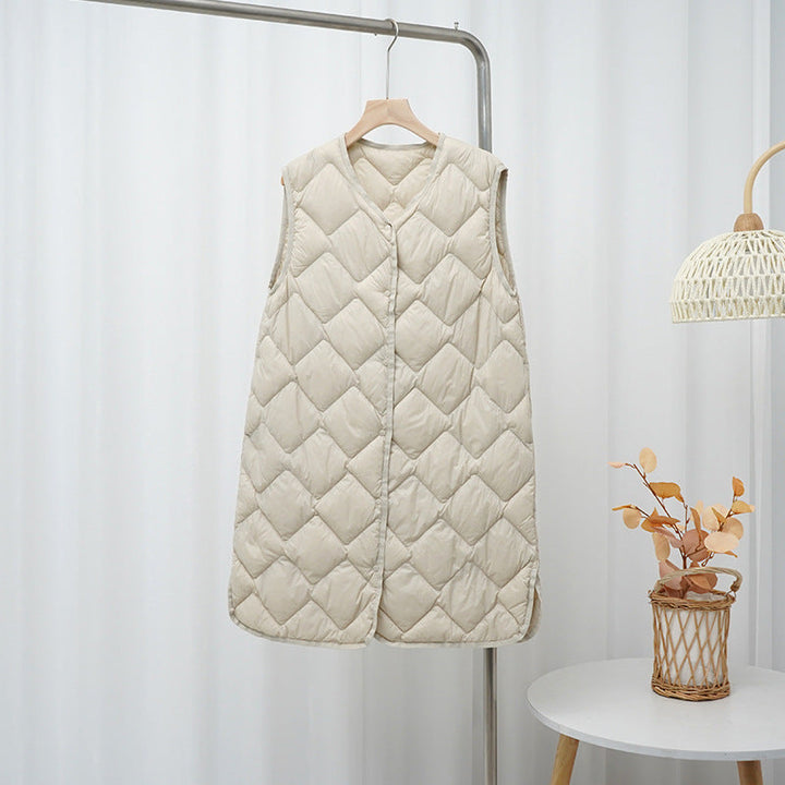 Gladys long diamond quilted v neck gilet – image 2