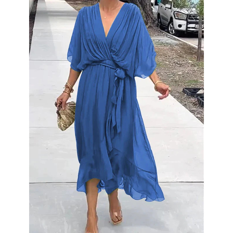 Elfrid wrap v neck midi wedding guest dress – image 3