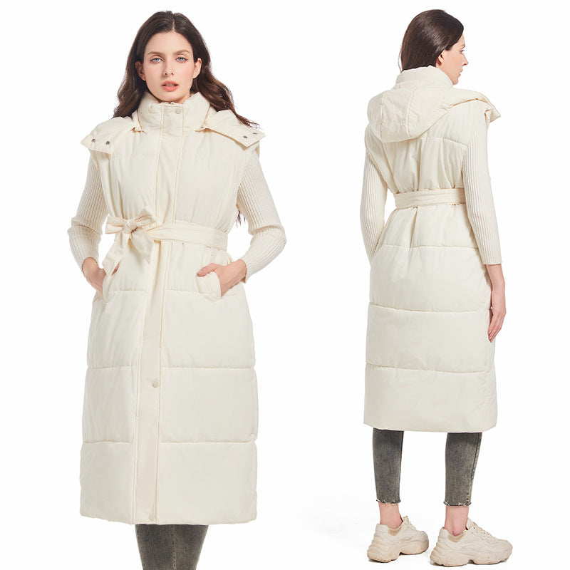 Kerensa belted long quilted gilet with hood – image 4