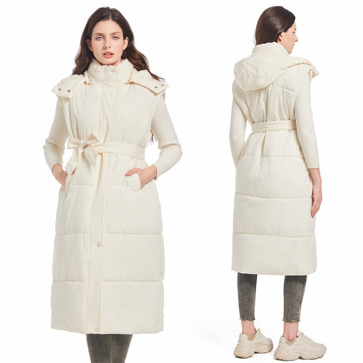 Kerensa belted long quilted gilet with hood – image 4