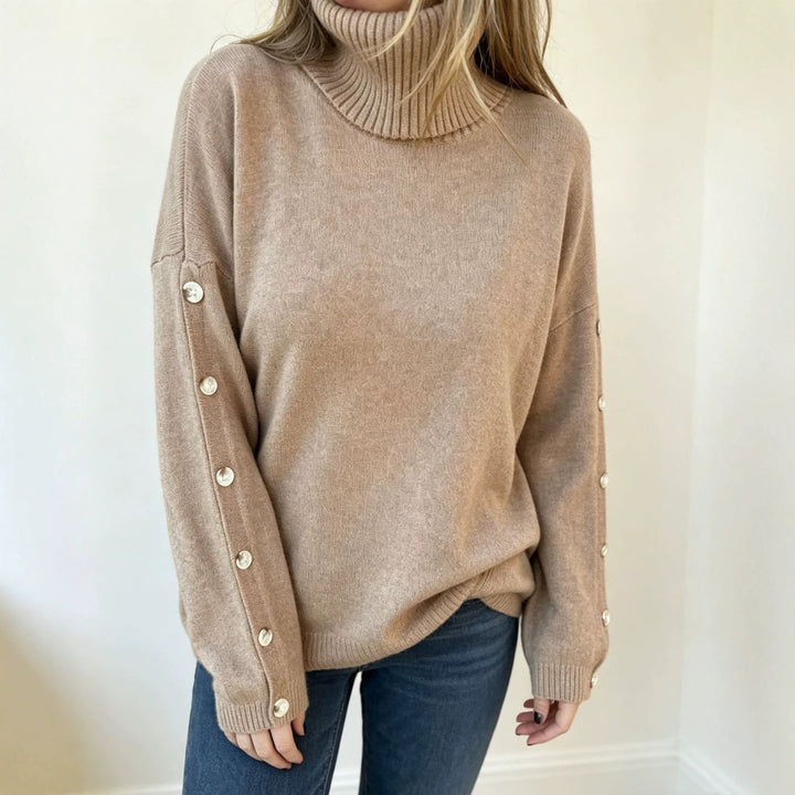 Mara oversized roll neck jumper with buttons