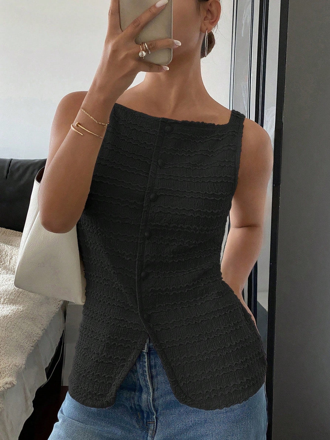 Eabha button front sleeveless gilet