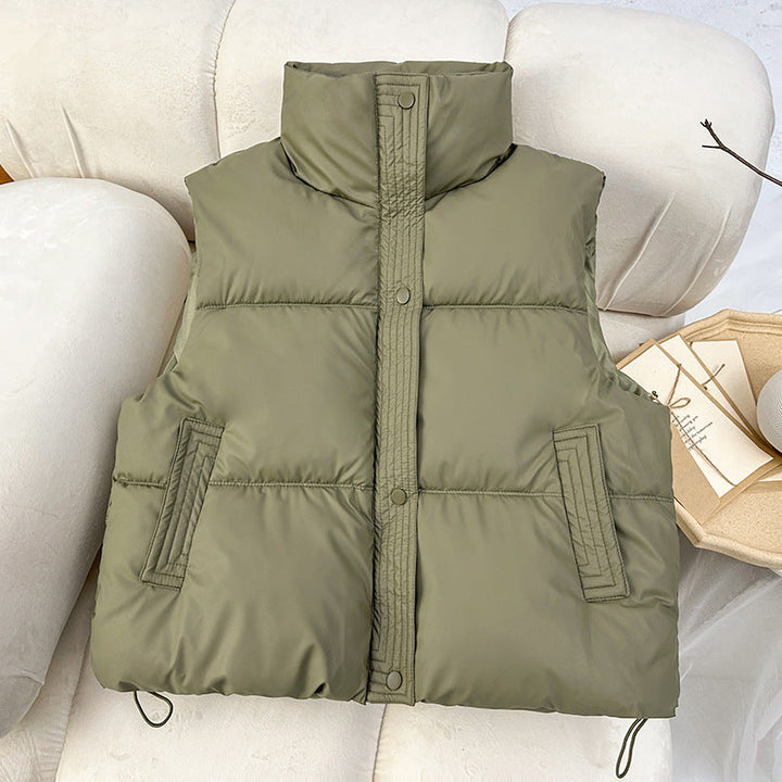 Acacia stand collar quilted gilet with drawstring hem – image 6