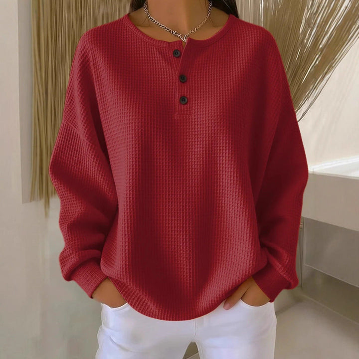 Birgit oversized waffle knit henley jumper – image 3