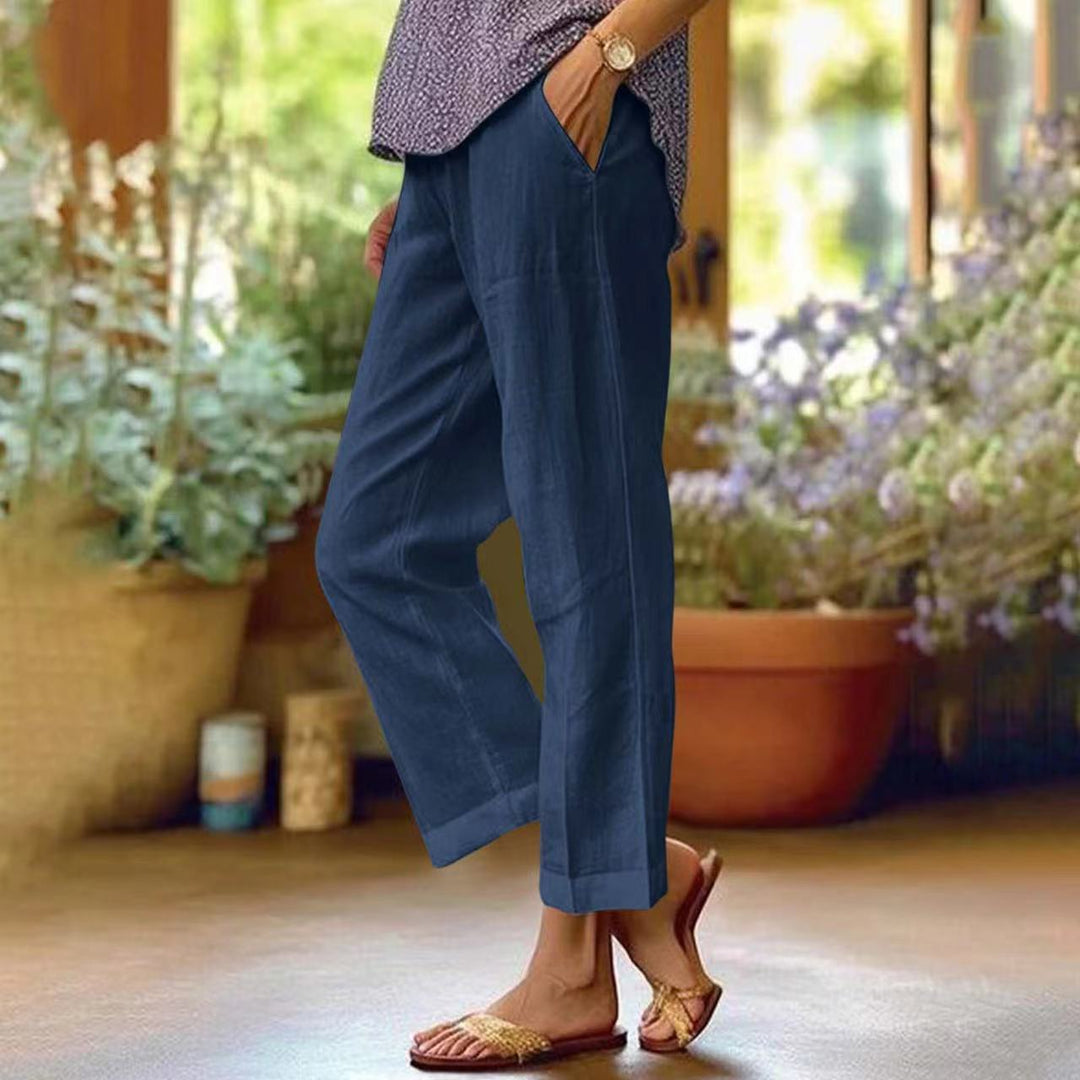 Adriana Elegant Cropped Straight Leg Linen Look Trousers - image 13