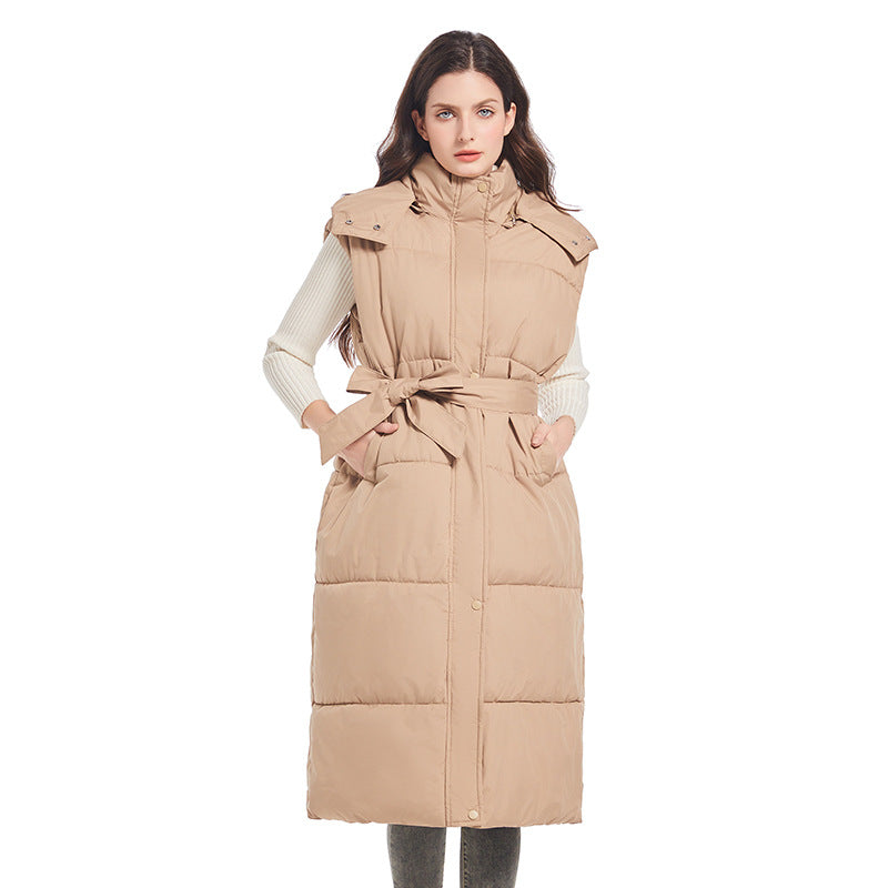 Kerensa belted long quilted gilet with hood – image 7