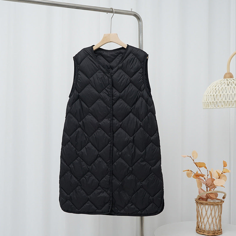Gladys long diamond quilted v neck gilet – image 3