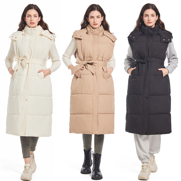 Kerensa belted long quilted gilet with hood – image 2