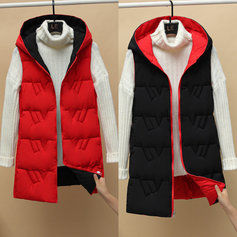 Lamorna long quilted hooded gilet with zip front – image 3