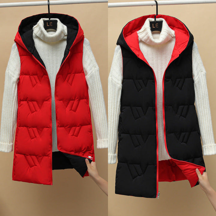 Lamorna long quilted hooded gilet with zip front – image 3