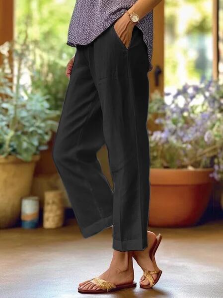 Adriana Elegant Cropped Straight Leg Linen Look Trousers - image 9