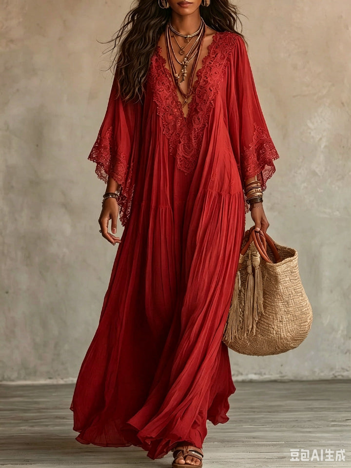 Ffion Elegant V Neck Maxi Dress with Lace Trim - image 7
