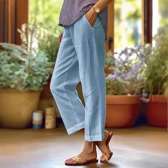 Adriana Elegant Cropped Straight Leg Linen Look Trousers - image 3