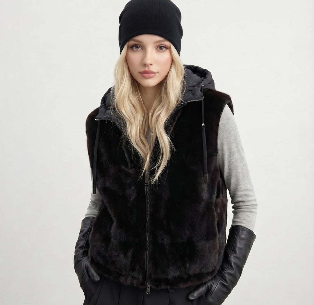 Eluned faux fur hooded padded gilet – image 6