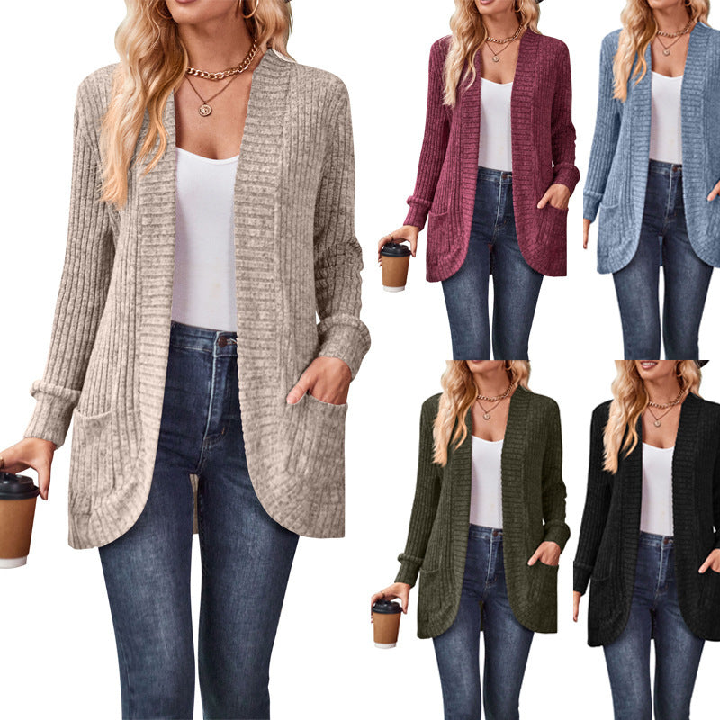 Glenys Elegant Long Ribbed Open Front Cardigan