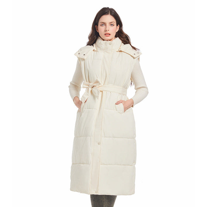 Kerensa belted long quilted gilet with hood – image 8