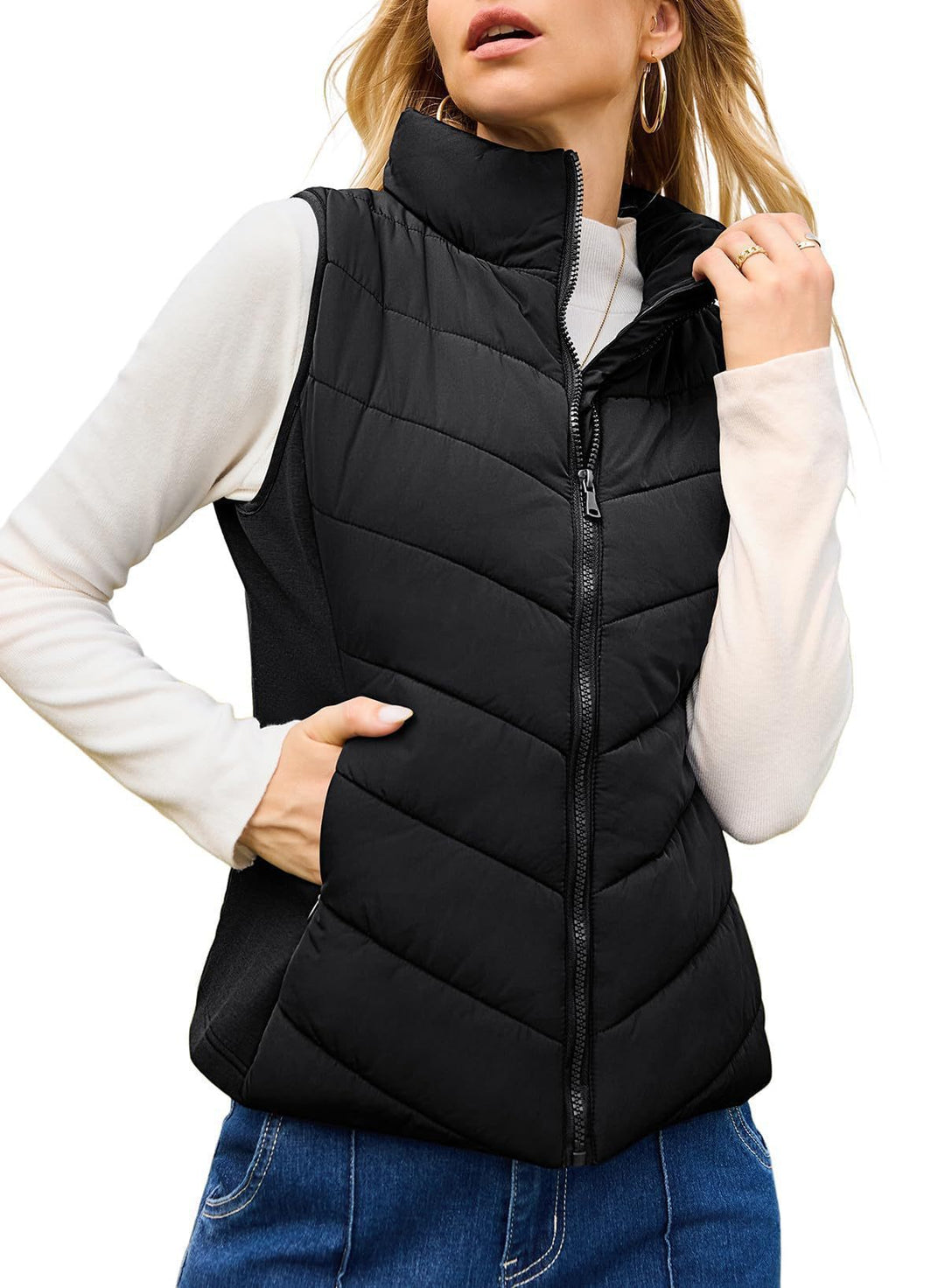 Liesl high collar quilted gilet – image 11