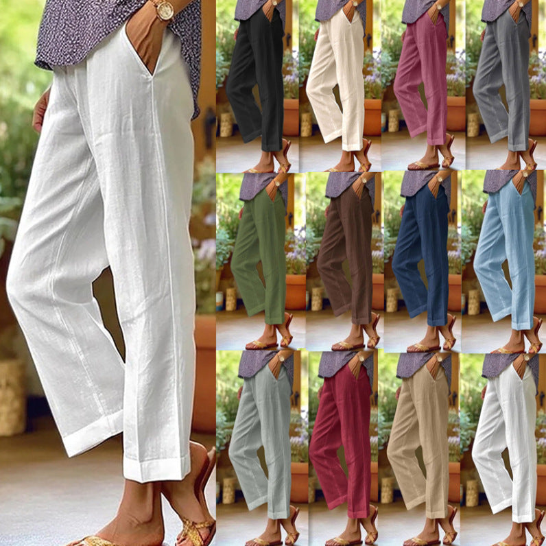 Adriana Elegant Cropped Straight Leg Linen Look Trousers