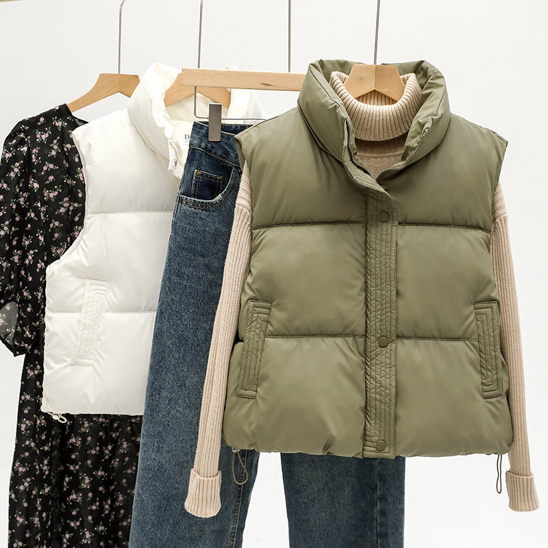 Acacia stand collar quilted gilet with drawstring hem – image 2