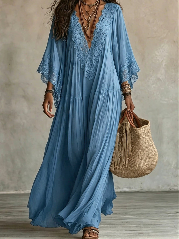 Ffion Elegant V Neck Maxi Dress with Lace Trim - image 6