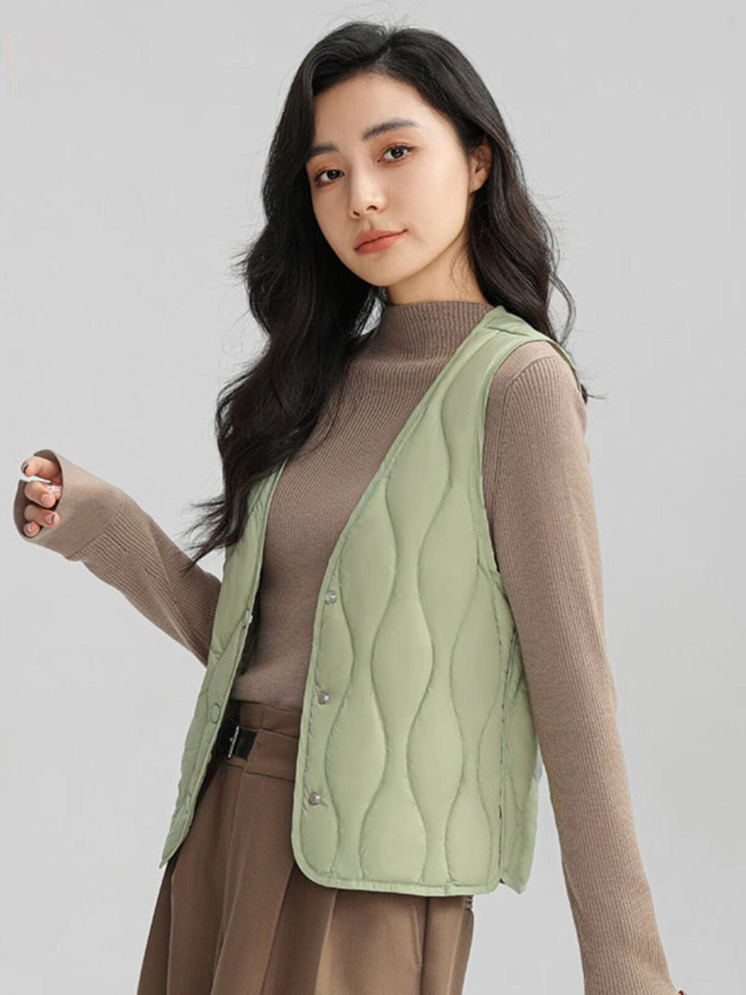 Ancilla long wave quilted gilet – image 10