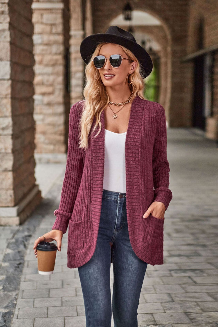 Glenys Elegant Long Ribbed Open Front Cardigan - image 9