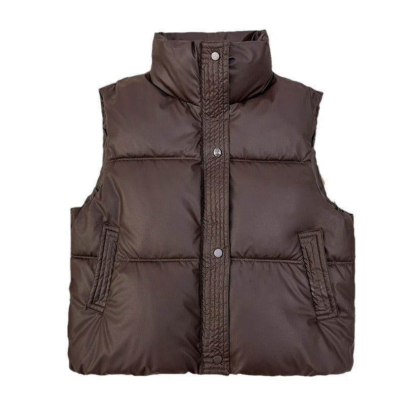 Acacia stand collar quilted gilet with drawstring hem – image 5
