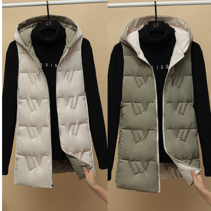 Lamorna long quilted hooded gilet with zip front – image 4