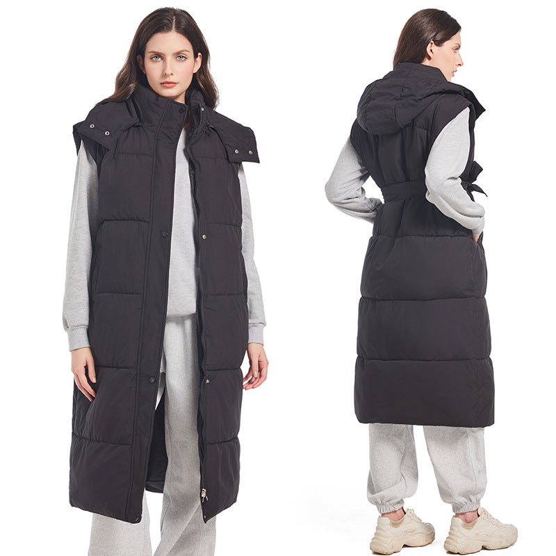 Kerensa belted long quilted gilet with hood – image 3