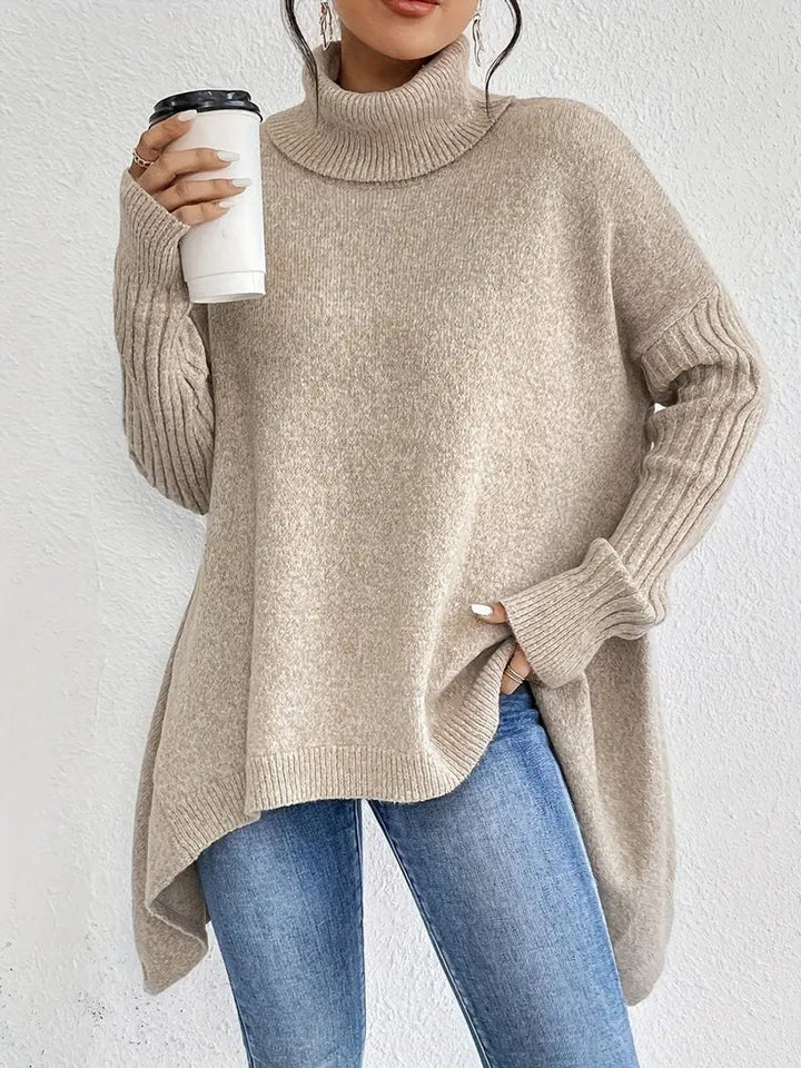 Annabel Elegant Oversized Turtleneck Jumper with Side Slits