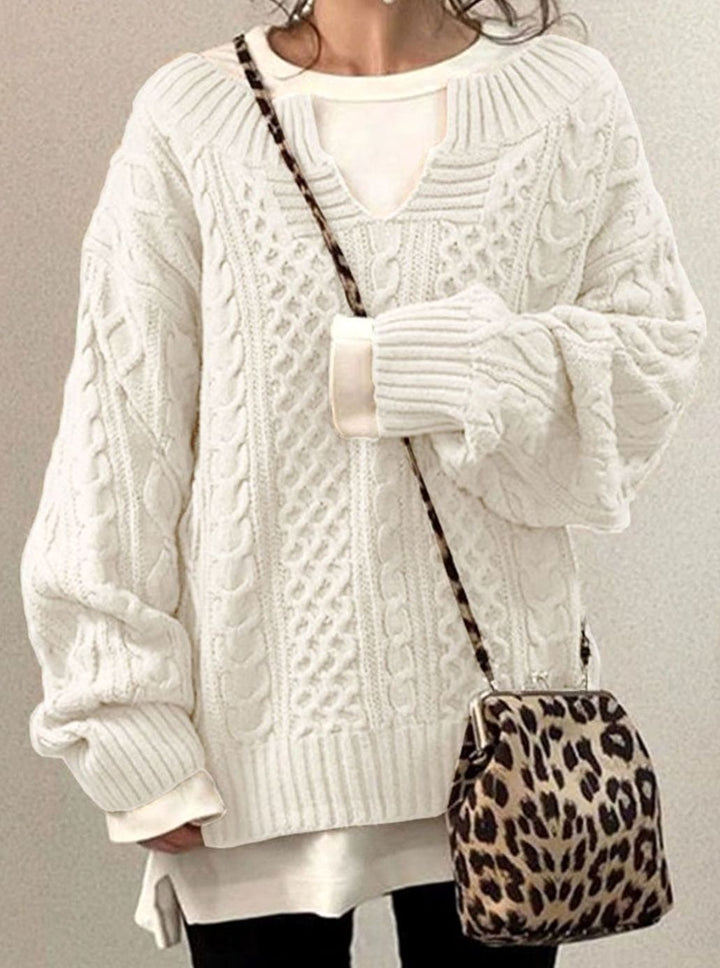 Magnhild oversized V neck cable knit jumper – image 2