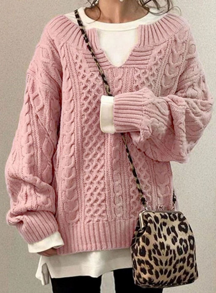 Magnhild oversized V neck cable knit jumper – image 4
