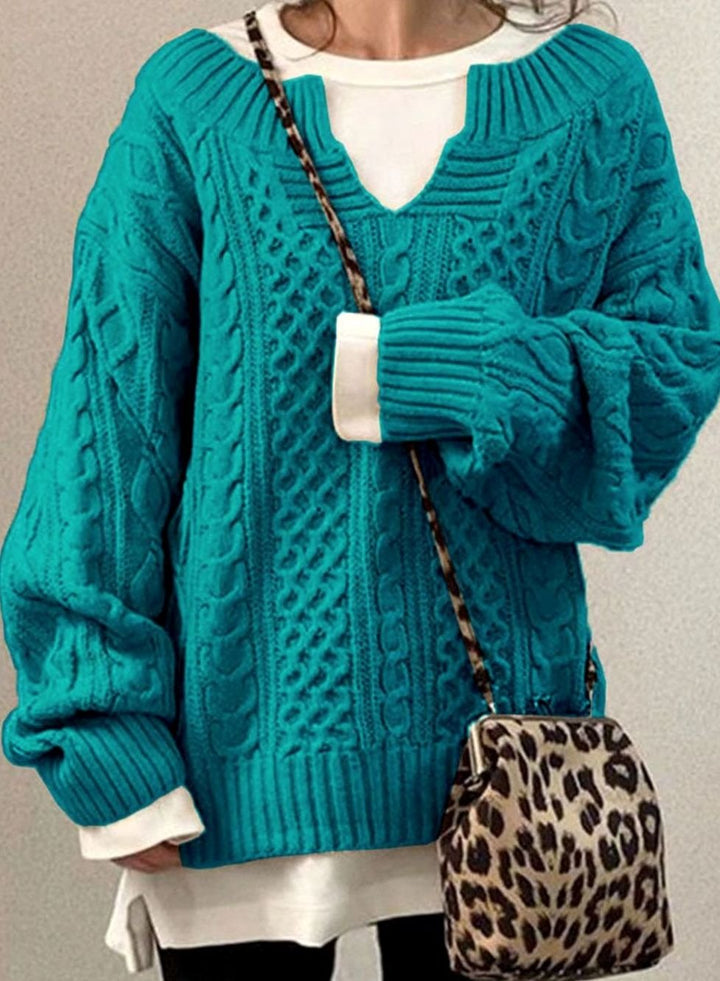 Magnhild oversized V neck cable knit jumper – image 7