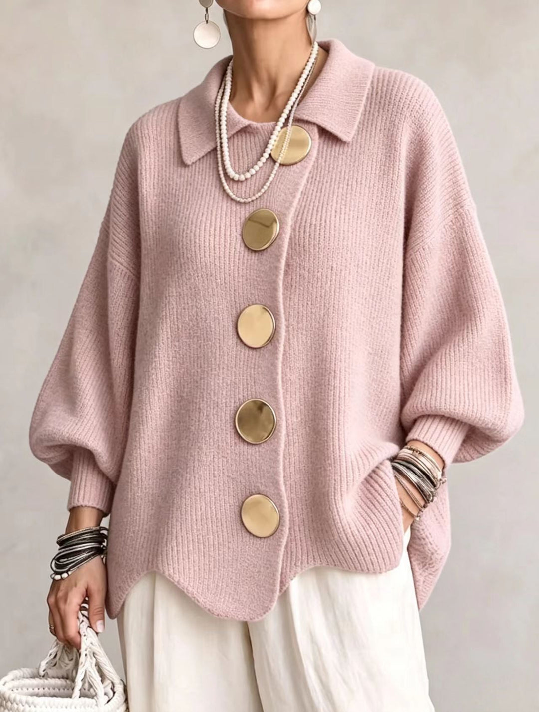 Brynhild oversized cardigan with gold buttons – image 11