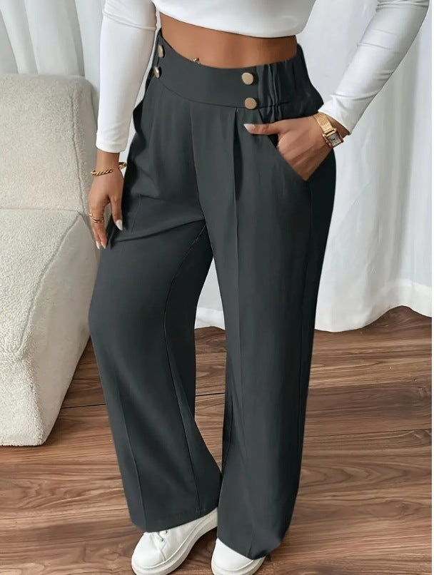 Lucinda Elegant High Waist Wide Leg Trousers with Button Detail - image 9