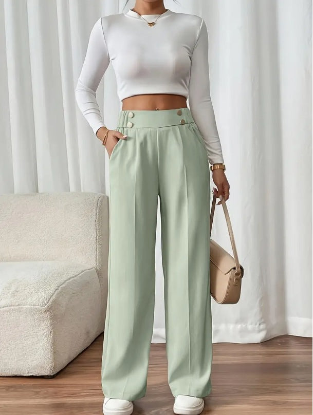 Lucinda Elegant High Waist Wide Leg Trousers with Button Detail - image 13