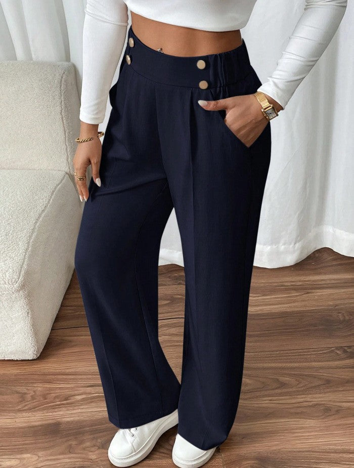 Lucinda Elegant High Waist Wide Leg Trousers with Button Detail - image 17