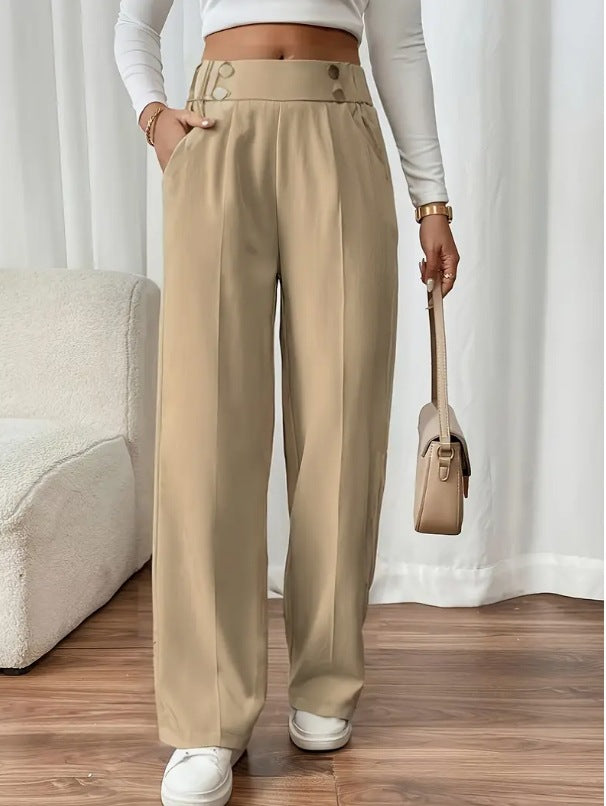 Lucinda Elegant High Waist Wide Leg Trousers with Button Detail - image 12