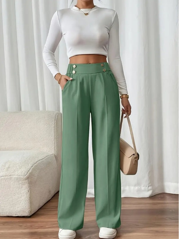 Lucinda Elegant High Waist Wide Leg Trousers with Button Detail - image 14