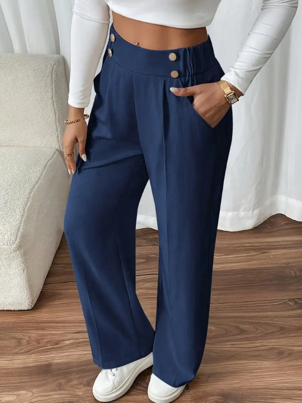 Lucinda Elegant High Waist Wide Leg Trousers with Button Detail - image 18