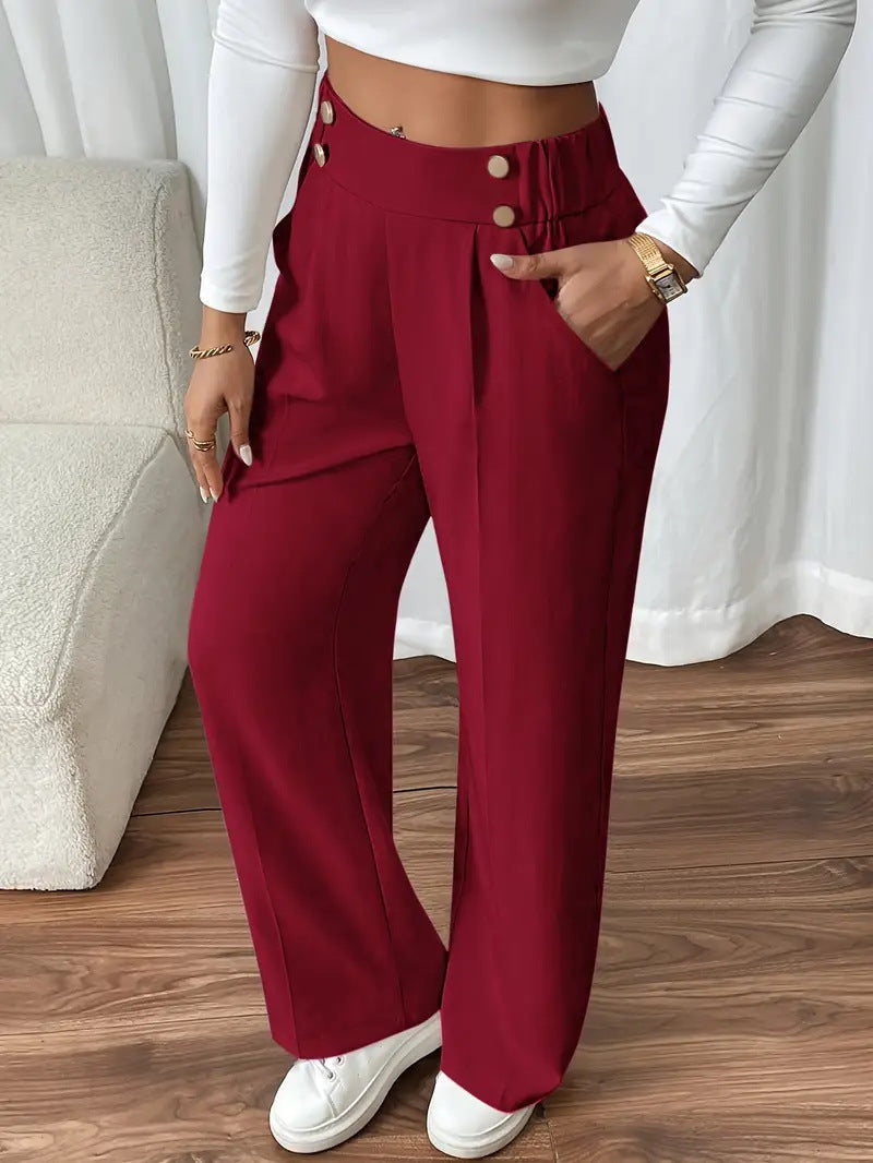 Lucinda Elegant High Waist Wide Leg Trousers with Button Detail - image 19