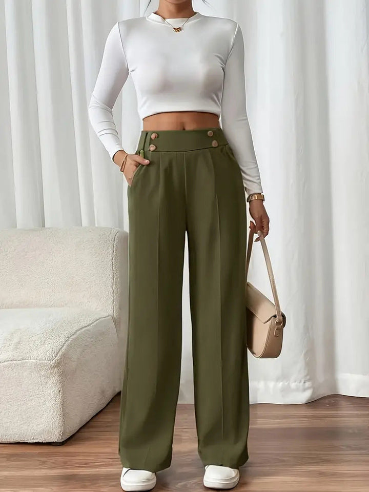 Lucinda Elegant High Waist Wide Leg Trousers with Button Detail - image 15