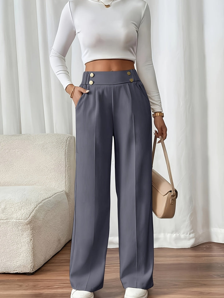 Lucinda Elegant High Waist Wide Leg Trousers with Button Detail - image 5