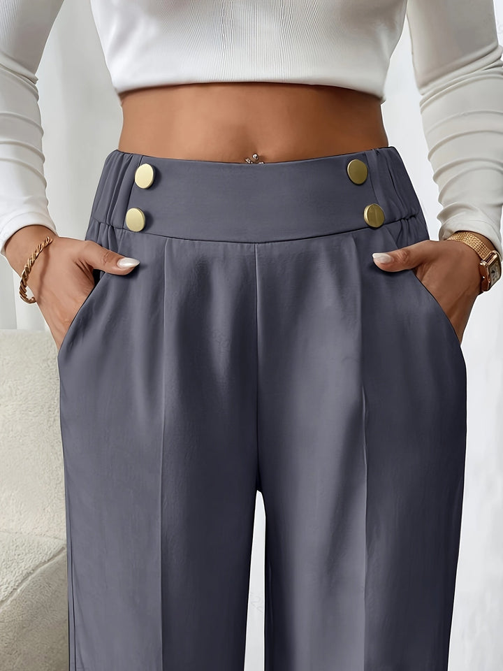 Lucinda Elegant High Waist Wide Leg Trousers with Button Detail - image 8